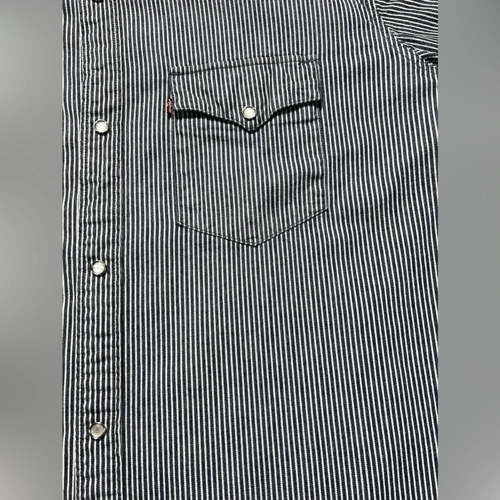 Levi’s Western Pearl Snap Shirt Men’s 2XL Indigo Stripe Workwear Relaxed